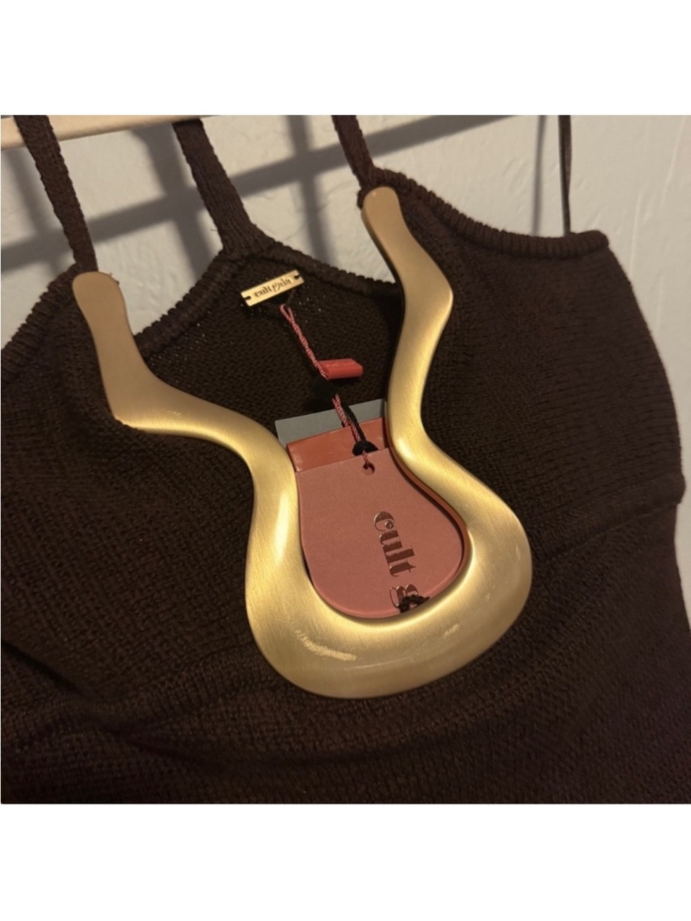 Cult Gaia Valma Halter Brown Dress with Gold Trim - Picture 6 of 11